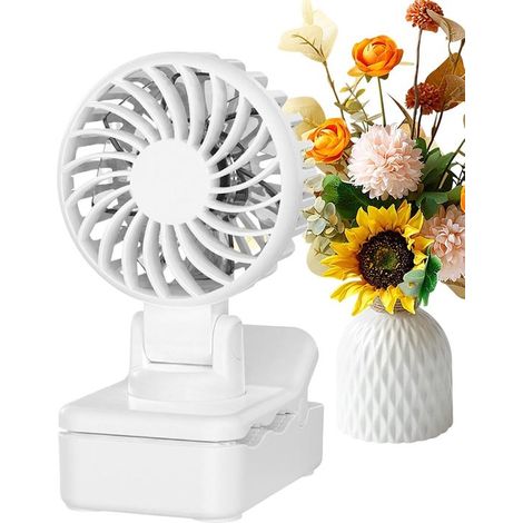 Mini ventilateur de table à clip rechargeable, silencieux et puissant, 6 x 7 x 10,5 cm, pour bureau, maison et voyage, blanc (1/5)