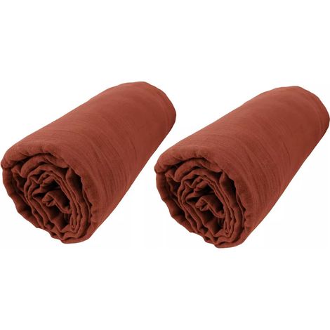 Lot de 2 Draps housse bonnet 30 cm double gaze de coton 140 x 190 cm Terracotta (1/3)