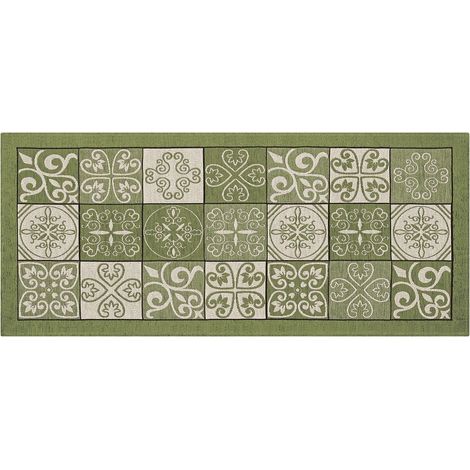 BIANCHERIAWEB Tappeto cucina antiscivolo lavabile, Passatoia cucina misura 55x140 cm, Tappeto cucina Made in Italy con Disegno Maiolica Verde, Tappeto Runner Lavabile e Stirabile (1/5)