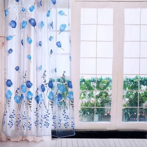 HEEPDD Panneaux de Traitement des Fenêtres Colorful Tulips Printing en Tulle Rideaux, drapé Transparent pour la Chambre, Le Salon, Les Nécessités Quotidiennes du Balcon (Blue) (1/5)