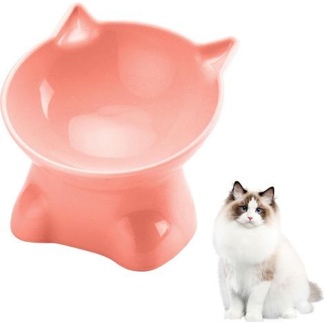 Raised Cat Bowl with 15° Slanted Design, Cat Bowl, Cat Food and Water Bowl, Perfect for Pets Cats and Puppies (Pink, Plain) (1/5)