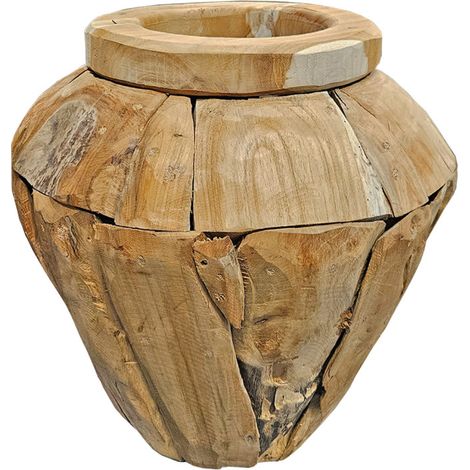Vase décoratif en bois de teck massif H. 39 cm - WINNIE M (1/5)