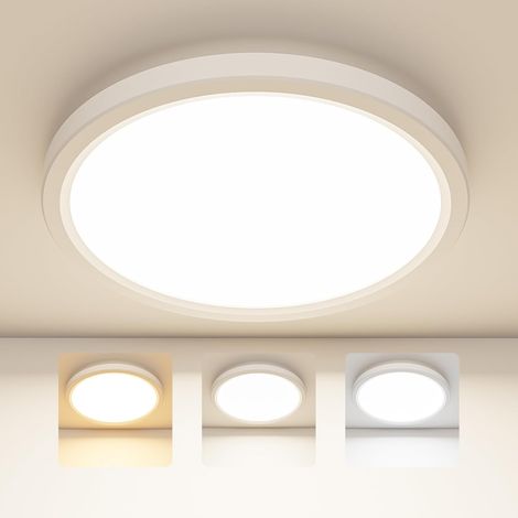 Plafonnier LED, Luminaire Plafonnier LED Étanche IP44, 3 couleurs 3000K/4000K/6500K Plafonnie Rond Ultra-fin et Moderne pour Salle De Bain, pour salle de bain, salon, chambre, cuisine (22cm) (1/5)
