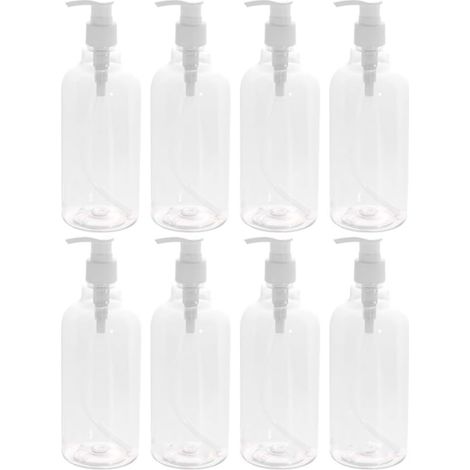 Lot de 8 Set de Set de Flacons Pompe Vides 500ml en Pet et PP Rechargeables et Portables pour Savonnette Liquide et Gel Tête Pompe Blanche (1/5)