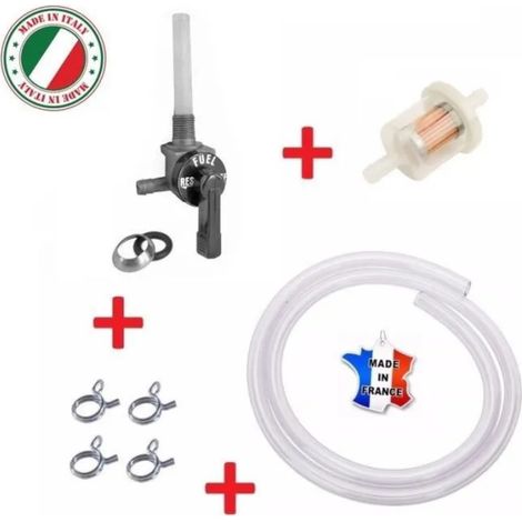 Kit essence universel : robinet M10 x 100 coudé MBK 51 + durite + filtre + collier mobylette