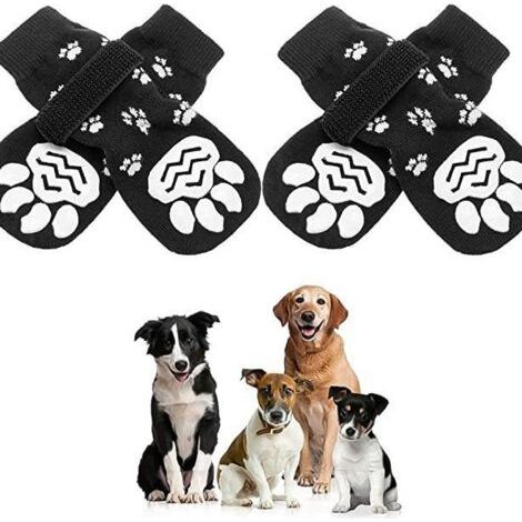 BUNTHAUS Anti-Rutsch-Hundesocken, 2 Paar weiche, verstellbare Haustierpfotenschützer, rutschfeste doppelseitige Haustierpfotenschützer für kleine, mittelgroße und große Hunde, Schwarz S (1/5)