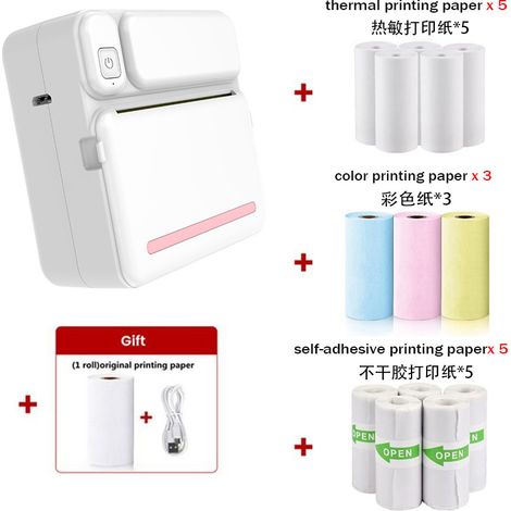 Imprimante thermique Bluetooth, mini imprimante d'étiquettes sans encre, comprend 14 rouleaux de papier d'impression, rose. (1/4)