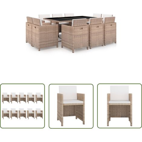 The Living Store 11-tlg. Garten-Essgruppe mit Auflagen Poly Rattan Beige - Esszimmergarnitur - Gartenmöbelset - Rattan Möbel - Outdoor Küche - Terrassenmöbeln (1/5)