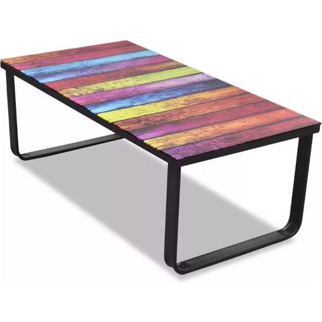 Table basse rectangulaire verre arc en ciel et métal noir Rainbow (1/5)