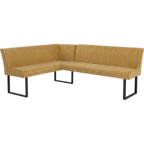 Banquette d'angle HWC-O82, banquette de salle à manger tissu chenille / métal, 159 x 210 cm - jaune (1/5)