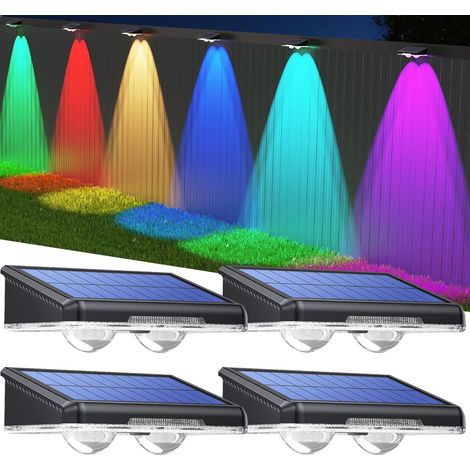 Luces solares para cercas - Paquete de 4 - Resistentes al agua P65 - Luces RGB para cercas, patios, portones y decoración de jardines. (1/5)