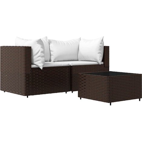 Maison Exclusive - 3-tlg. Garten-Lounge-Set mit Kissen Braun Poly