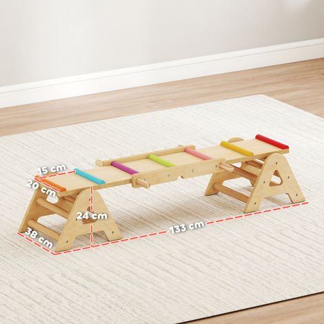 Balançoire d'équilibre 2 en 1 pour enfants, poutre d'équilibre en bois, balançoire à bascule pour jardin, planche d'équilibre 133 x 38 x 24 cm (1/5)