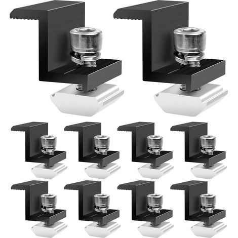 Lot de 10 supports de panneau solaire 30 mm Noir : Lot de 10 supports de panneau solaire, bornes de module PV, fixation en aluminium pour toit, camping-car, centrale de balcon, bateau, montage (1/5)