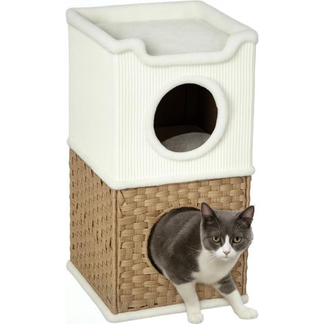 Niche pour chat d'intérieur à 3 niveaux, tour pour chat avec griffoir en sisal à griffer 41 x 41 x 75,5 cm, crème