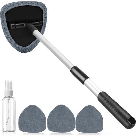 Brosse télescopique pentagonale pour le nettoyage de voiture, 4 housses en tissu gris + flacon pulvérisateur de 50 ml, outil de nettoyage de pare-brise
