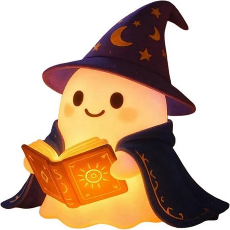 Lumière Fantôme 3D LED, Veilleuse Halloween Décorative pour Maison, Statue Lumineuse pour Cheminée ou Table de Nuit (1 Pièce - Sorcier) (1/5)