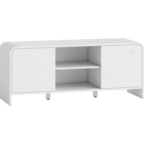 Meuble TV pour téléviseur 55 pouces, 2 portes, 2 compartiments, étagère ajustable, 110x35x45cm, blanc (1/5)
