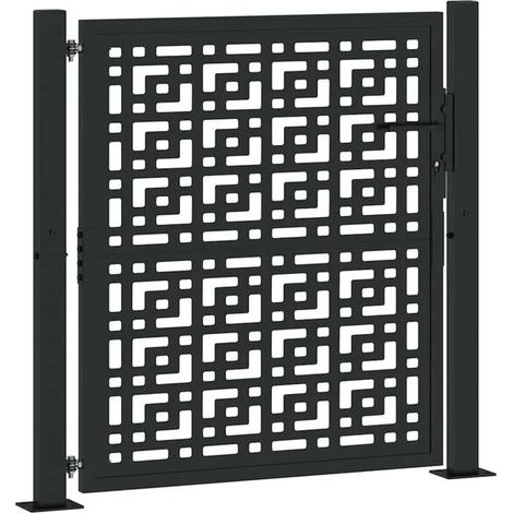Portail de jardin en acier noir de 100x100 cm avec décoration en forme de croix.