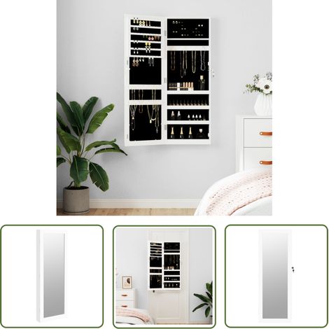 Furniture Limited - Armoire à bijoux avec miroir murale blanc 37,