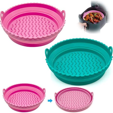 cestas grandes y plegables de silicona para freidora de aire con revestimiento antiadherente, compatibles con todo tipo de freidoras de aire, hornos, microondas, moldes para pasteles y cocinas. (1/4)