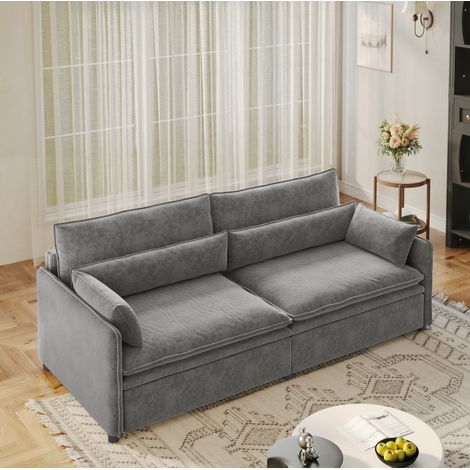 MODFU – Sofá cama de 3 plazas 3-en-1 206x91x86 cm de chenilla con arcón, respaldo regulable, cojines móviles, espuma y pino para salón – Gris claro (1/5)