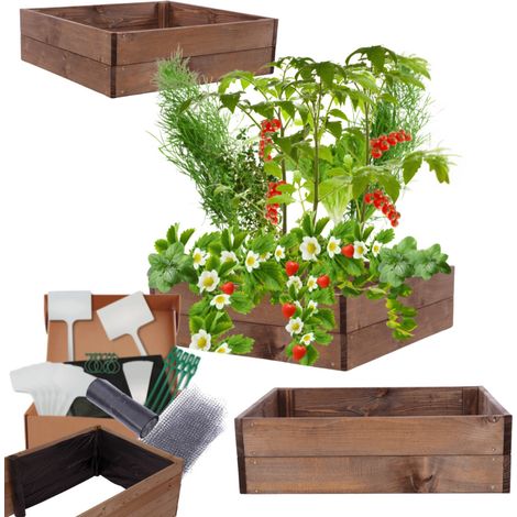 MODO24 Carré potager ZP06 surélevé en bois de pin massif pour jardin et terrasse, 18x93×60 cm, brun imprégné