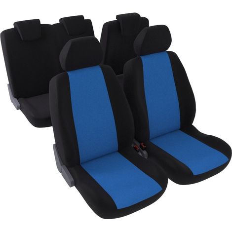 Jeu complet de housses de sièges - Universelles - Voiture/Auto - Lavable - Avant / Arrière 2/3-1/3 - Tissu noir / bleu (1/5)
