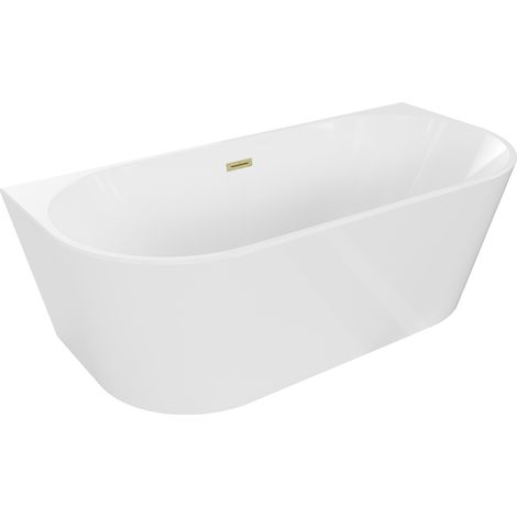 Mexen Oval bañera exenta adosada 180 x 80 cm, blanca, rebosadero dorado cepillado - 52671808000-55 (1/5)