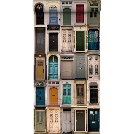 papier peint intissé XXL portes vintage beige, bleu, rouge et vert - ESTAhome (1/5)