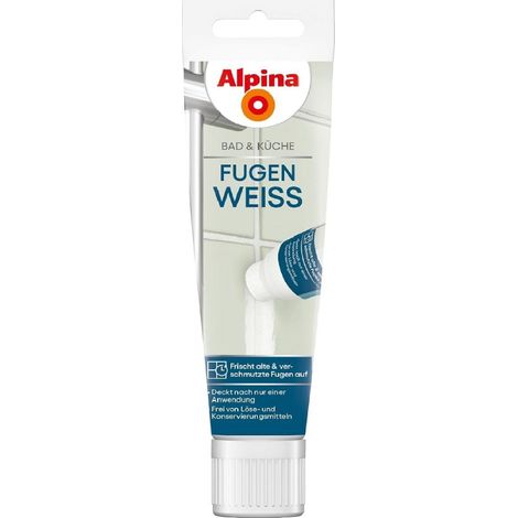 ALPINA Bad & Küche Fugen Weiß - Fugenfarbe mit Schwammtube für strahlend saubere Fugen in Bad & Küche - Deckt nach 1 Anwendung, 100ml