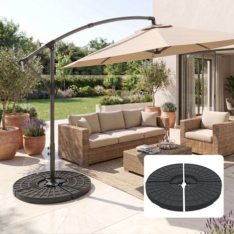 Lest de base pour parasol en 4 parties, remplissable d'eau (52 litres), de sable (60 kg), noir (1/5)
