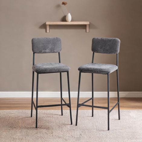 Tabouret de bar gris en chenille 100 polyester 48 x 45,5 x 101 cm (1/5)