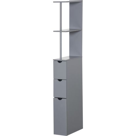 Graue Badezimmersäule 15x33x136,8 cm mit Schubladen und offenen Regalen