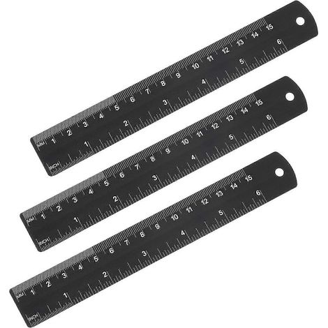 3-teiliges Set Metall-Lineale aus Aluminium, 15 cm (6 Zoll), schwarz, für technisches Zeichnen, gerade, kleine Metalllineale, Aluminium-Tischlineale für Schüler, Maschinenbauer und technische Zeichner (1/4)