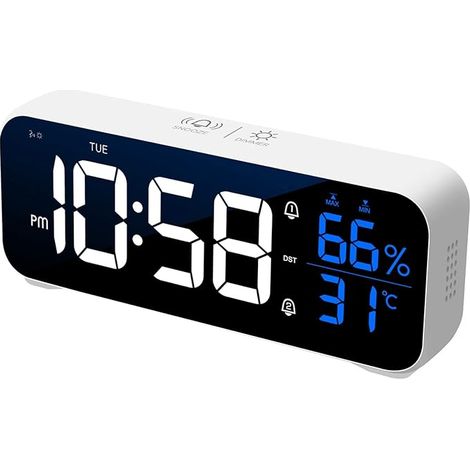 Réveil numérique avec alarme sonore répétitive, 5 niveaux de luminosité et réglage de l'heure de l'alarme. (1/5)
