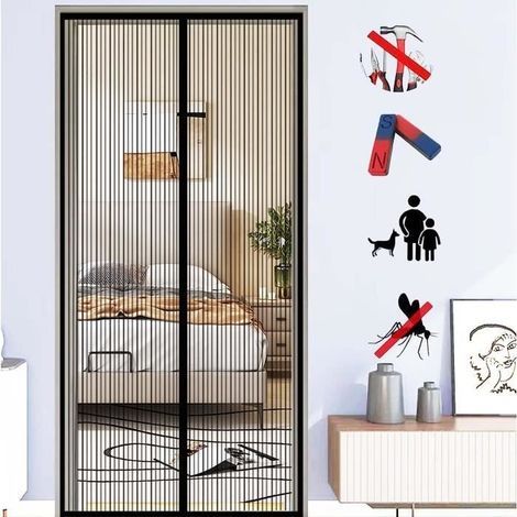 Moustiquaire Magnétique Porte,80x200cm Fermeture Automatique Rideau Moustiquaire Porte Magnétique,sans Perçage Aimant Puissant Porte (1/4)