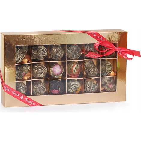 Un coffret de thés fleuris en cadeau, une boîte de chocolats fleuris, 18 thés différents (1/3)