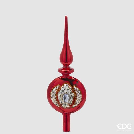 EDG, PUNTALE IN VETRO CON GEMME, H31XØ10CM, ROSSO, NATALE, DECORAZIONI DI NATALE