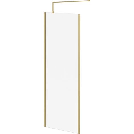 Colore 8mm Clear Glass Brushed Brass 1850mm x 760mm Walk In Shower Screen including Wall Channel with End Profile and Support Bar (1/5)