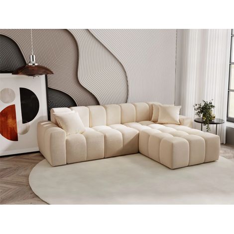 Canapé D'angle Méridienne Droite Colombo Tissu Velours Beige (1/5)