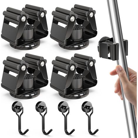4 Accroche Balai Magnetique + 4 Mini Crochet Aimanté Puissant, Noir (1/5)