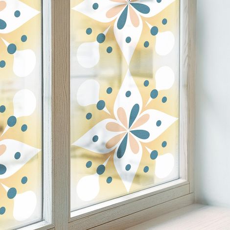 Film pour Vitre Intimité 100x100 PVC pour Chambre Cuisine Salle de Bain Collés sur le Verre Décoratif Vitrail Protection Adhésif symétrie florale (1/5)