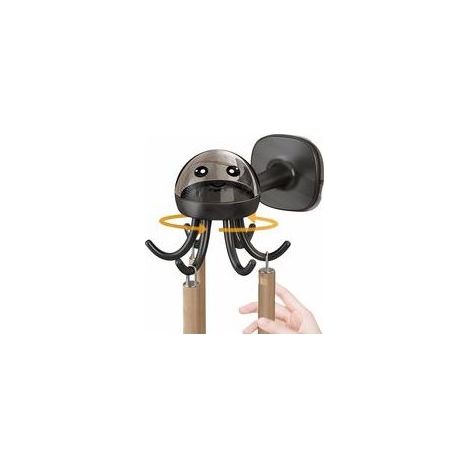 2 pcs,360° Crochets Rotatifs Crochet Cuisine - Noir, Porte Ustensiles Mural Petite Pieuvre D'ustensiles Rail, Barre à Rotatif Support avec 6 Crochets, pour Cuisine, Bains, Bureau