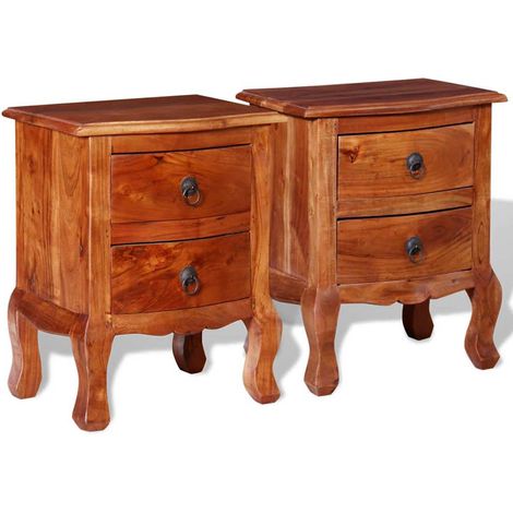 Nightstand Set of 2 Brown Solid acacia wood Medium Nightstand vidaXL (1/5)