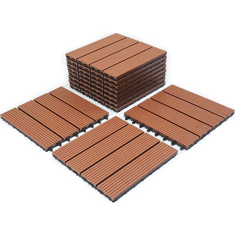 Wolketon Terrassenfliesen Klickfliesen  22 Stück (2m²) in Holzoptik,  WPC Fliese, 30 x 30cm,  Braun