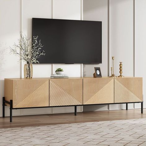 Meuble tv contemporain, meuble tv avec rangement avec 4 portes, design géométrique, style moderne (1/5)