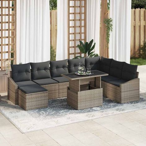 vidaXL Garten-Sofa-Set mit Kissen mit Speicher 9 pcs Grau (1/5)