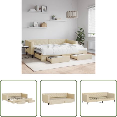 vidaXL Schlafsofa - Tagesbett Ausziehbar mit Schubladen Creme 80x200 cm Stoff (1/5)