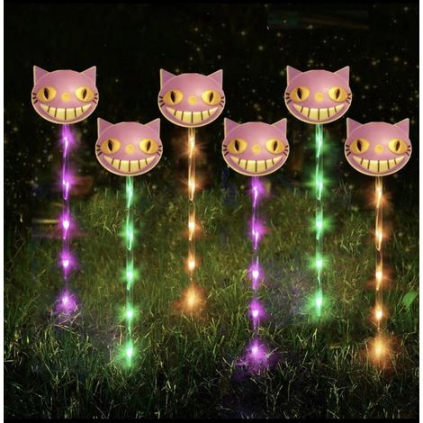 Piquets lumineux LED d'Halloween tête de chat violet pour jardin extérieur, lampe décorative IP65. DT-19 (1/5)